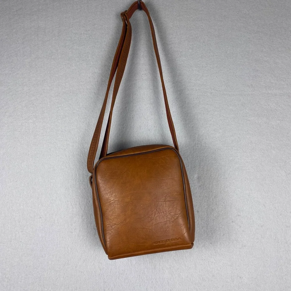 Vintage Kodak Brown Faux Leather Camera Bag Rainbow Logo Crossbody Made in USA